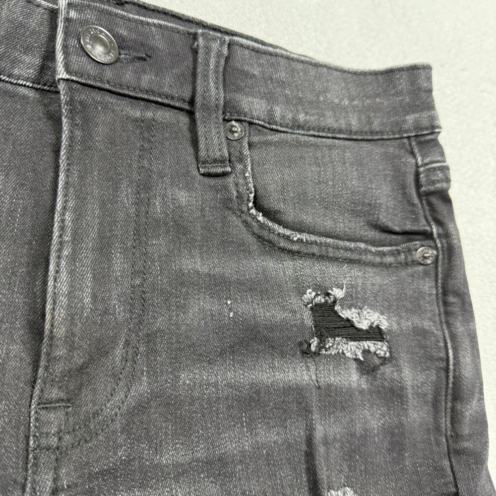 American Eagle Next Level Stretch Distressed Black Denim Shorts Raw Hem Womens